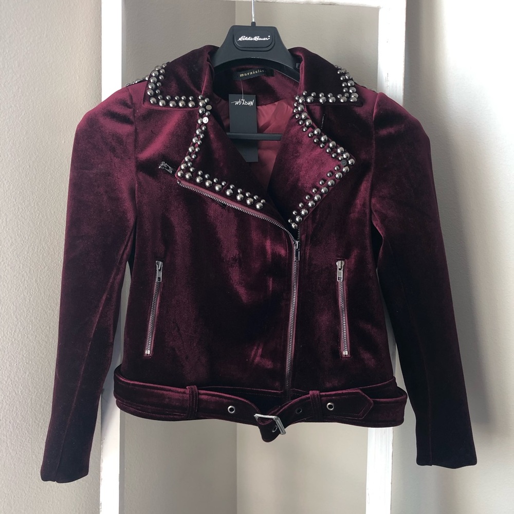 Burgundy Velvet Moto Jacket
